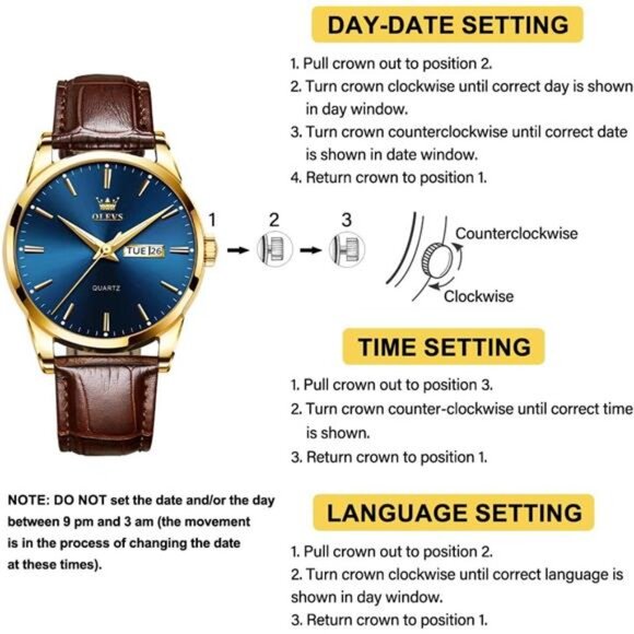 Men's Casual Watches Brown Black Leather Strap Fashion Business Easy to Read - Picture 6 of 7